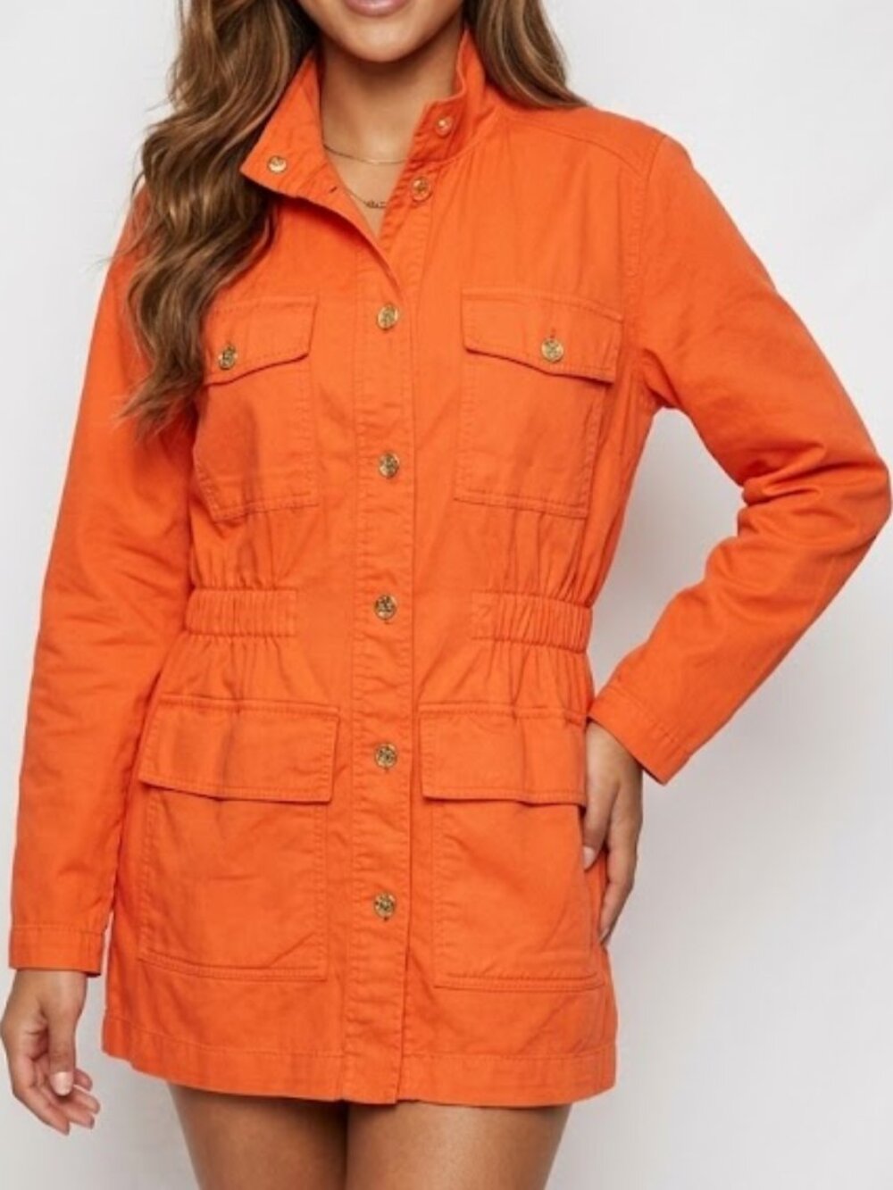 Michael Kors Orange Cotton Safari Field Jacket Cinch Waist Cargo Utility Coat Si